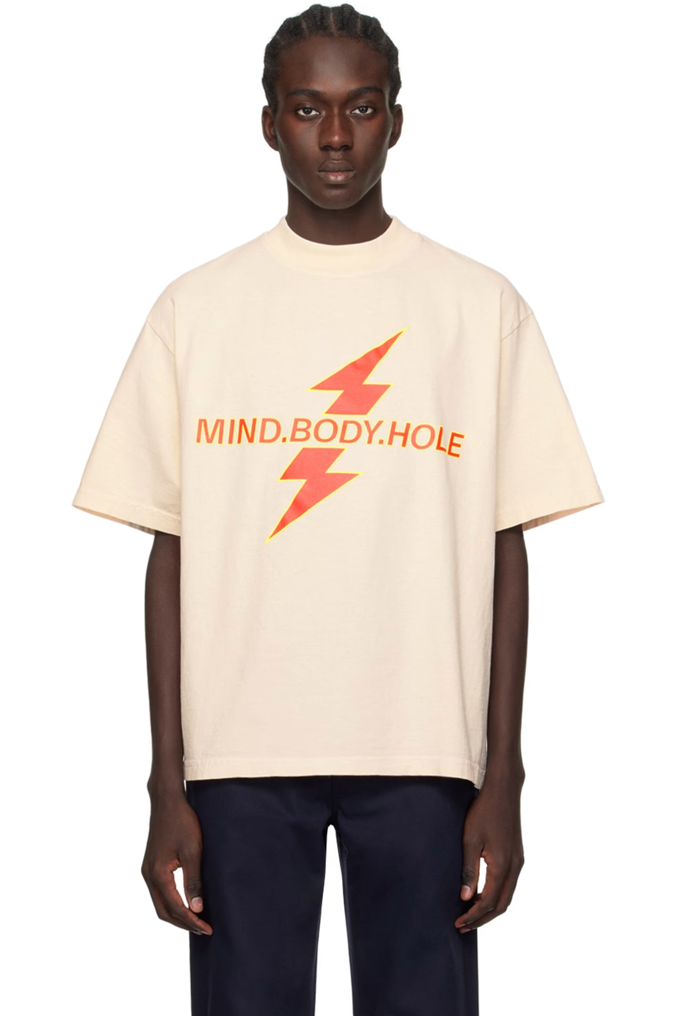 Creme "M.B.H" Mock Neck Tee