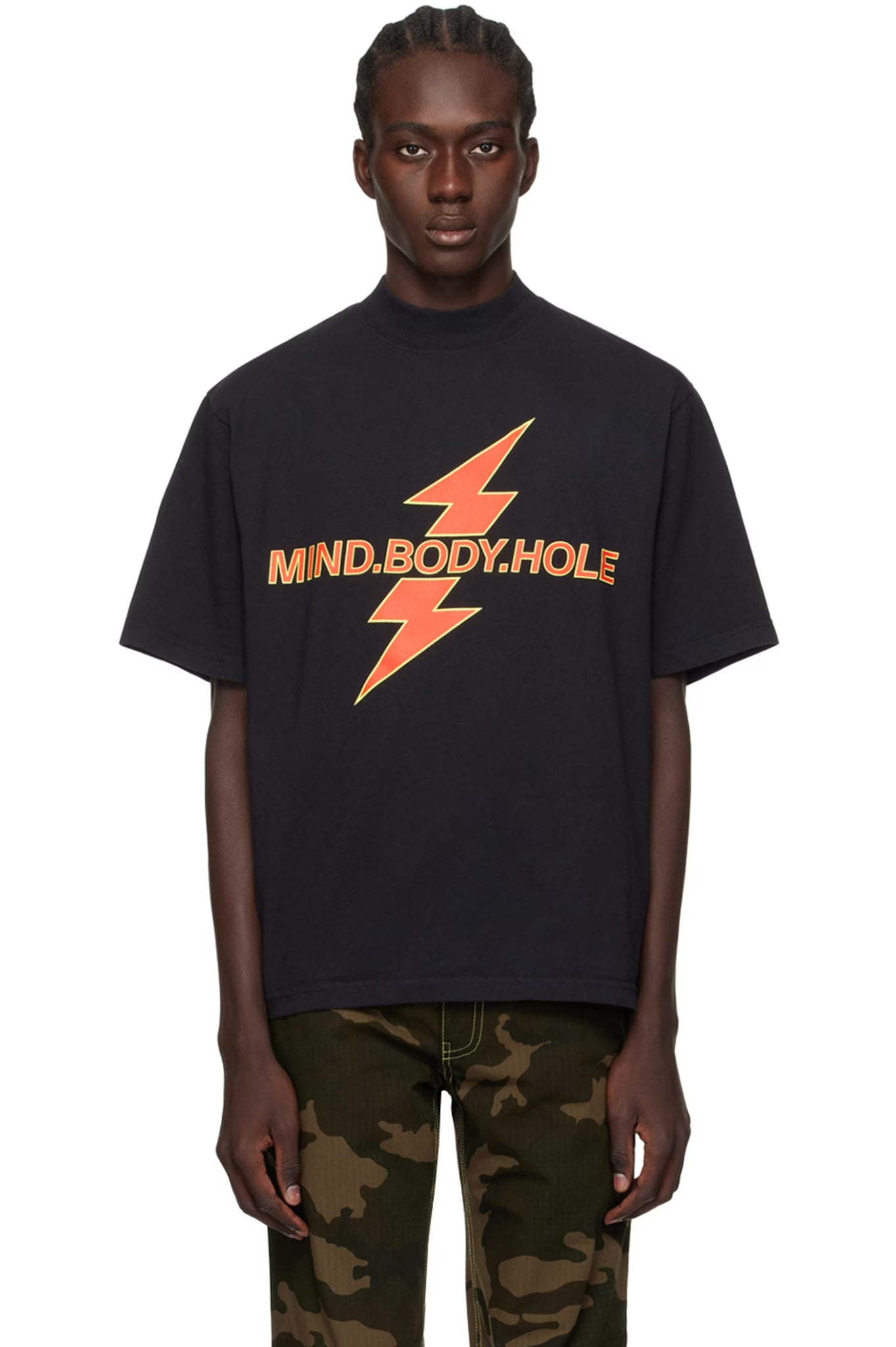 Black "M.B.H" Mock Neck Tee