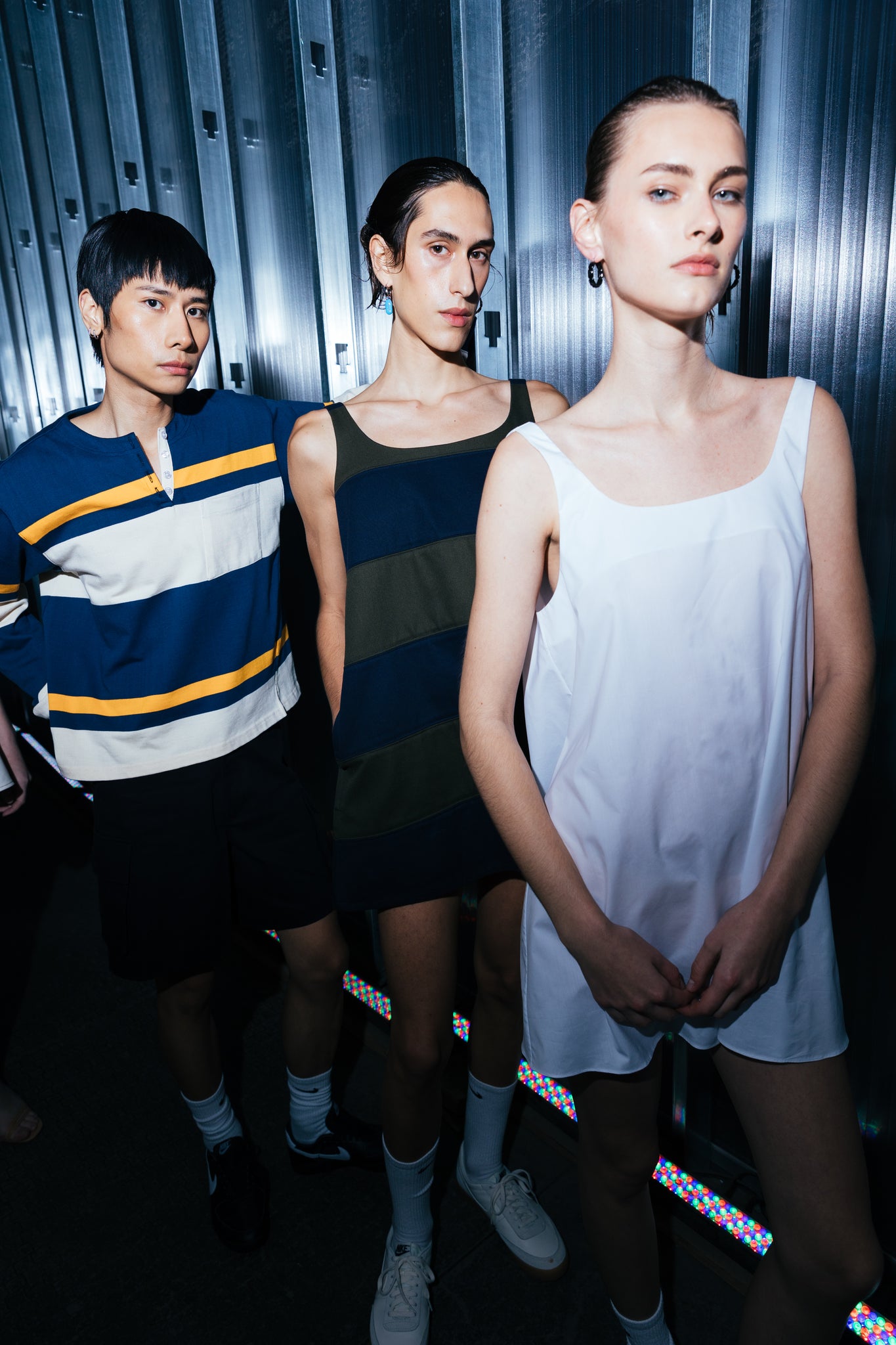 Blue/Ecru/Ocre "Twisted Seam" Long Sleeve Polo