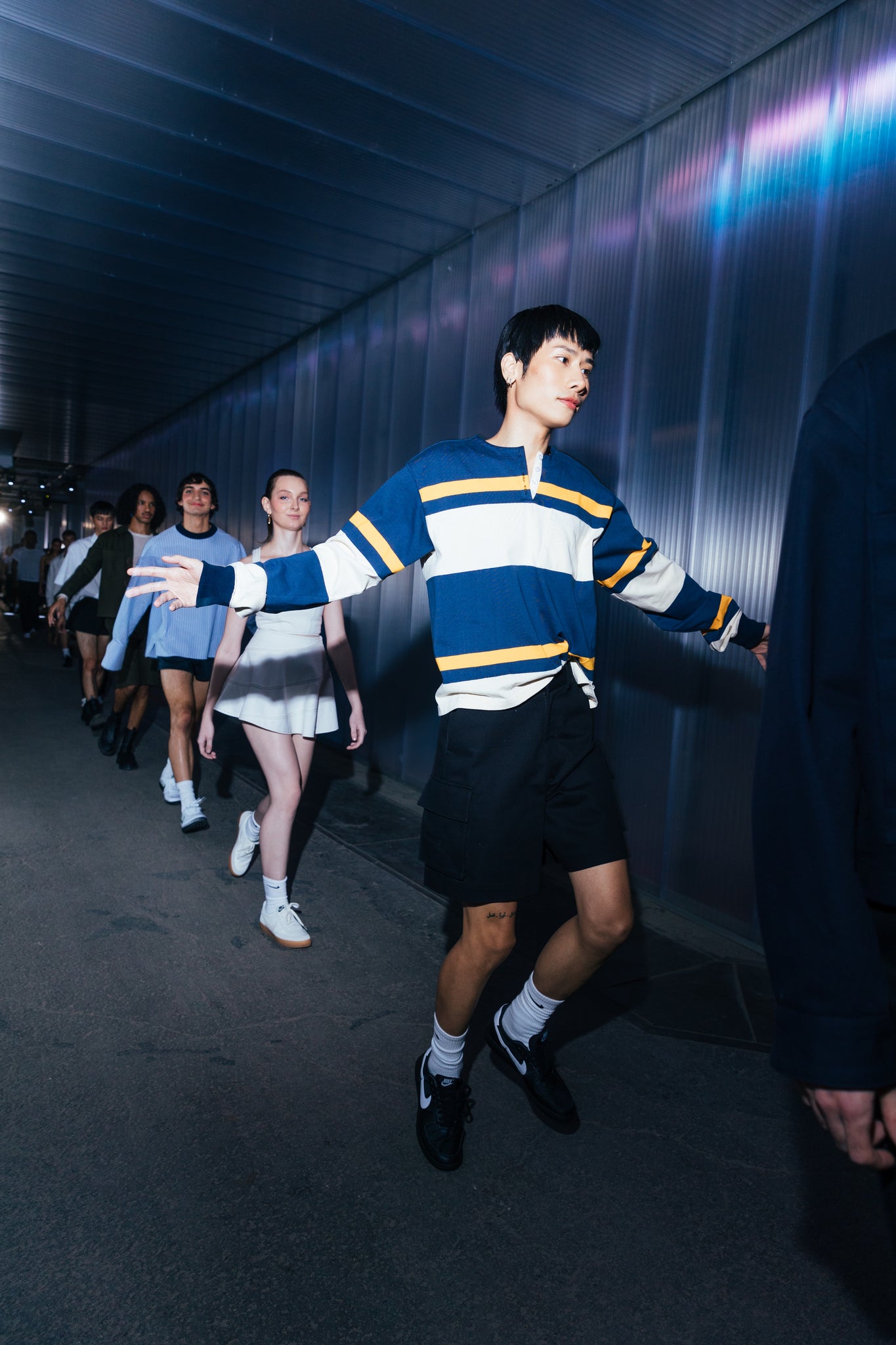 Blue/Ecru/Ocre "Twisted Seam" Long Sleeve Polo