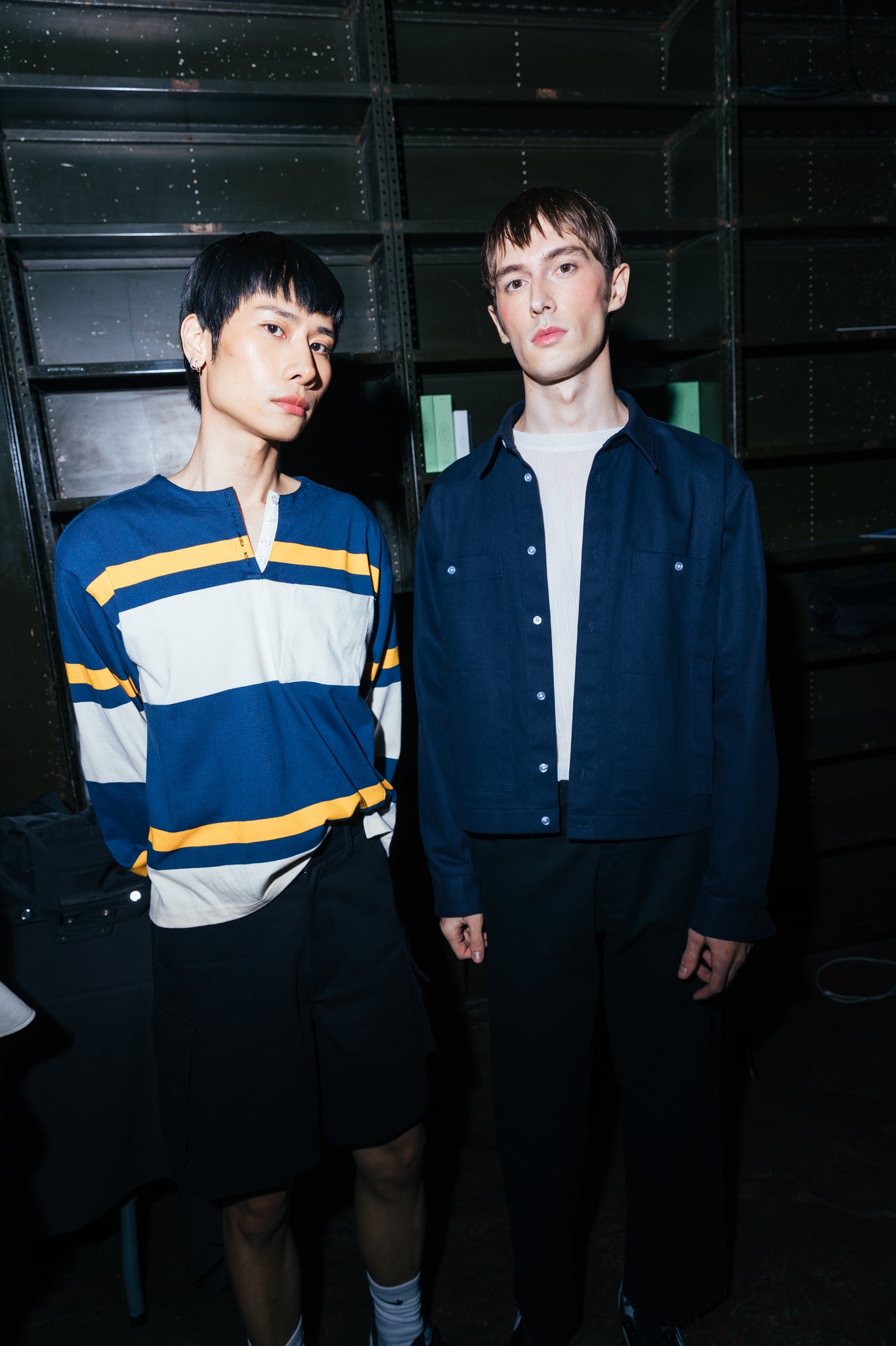 Blue/Ecru/Ocre "Twisted Seam" Long Sleeve Polo