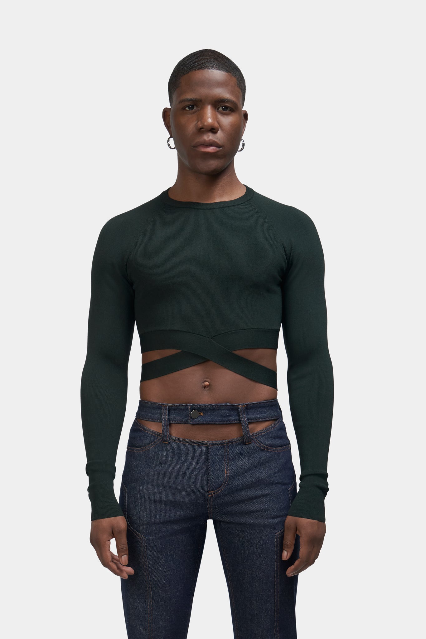 Dark Olive "X-Waist" Long Sleeve Knit