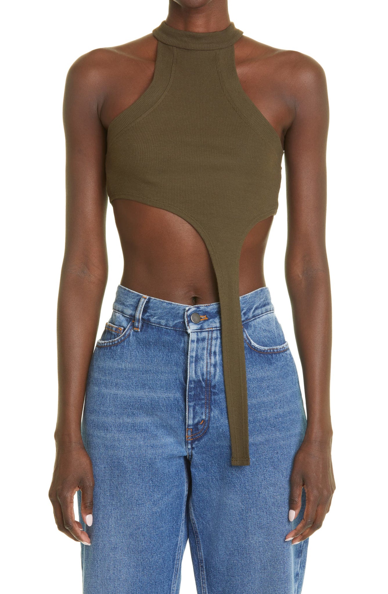 Olive "Race Her" Ribbed Halter Tank